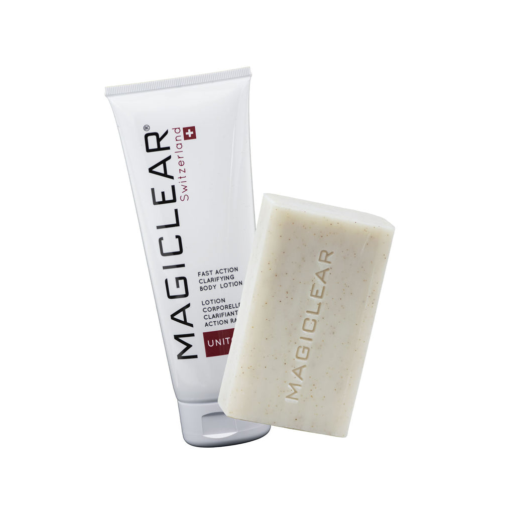 Magiclear duo corps savon + lotion corporelle Suisse, routine clarifiante corps, aide a reduire taches et uniformiser la peau, France