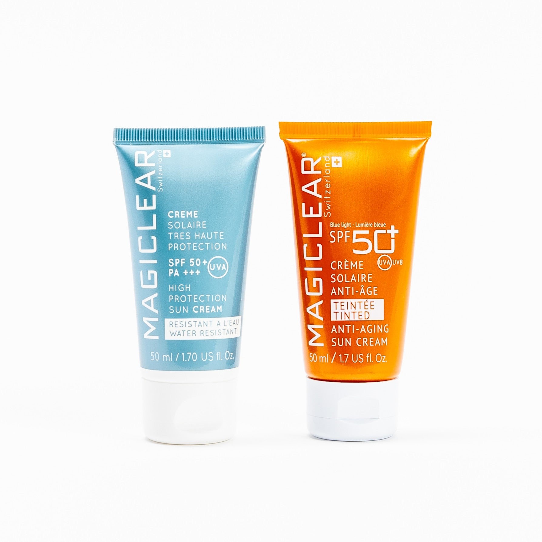Duo solaire Magiclear Suisse invisible + teintee, tres haute protection SPF50+, ecran solaire visage, RivieraCosmedics France